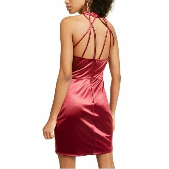 Crystal Doll Satin Mini Dress Size 7 Strappy Sleeveless Halter Burgundy Party - Picture 14 of 16